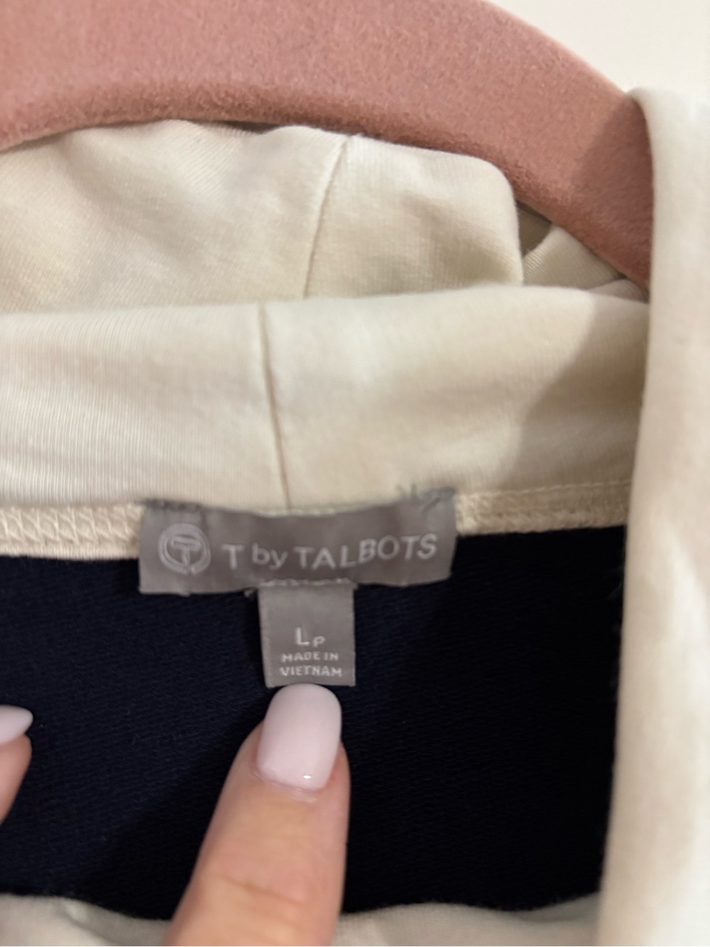 Talbots Navy and Cream Raglan Pullover - Picture 2 of 6